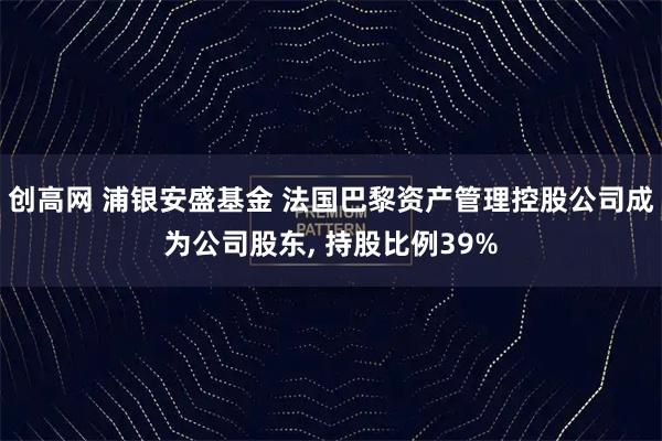 创高网 浦银安盛基金 法国巴黎资产管理控股公司成为公司股东, 持股比例39%