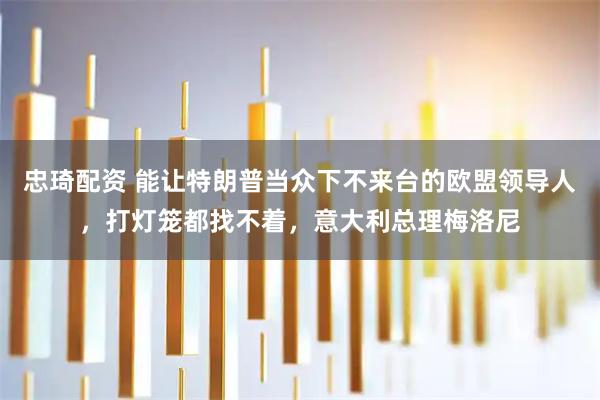 忠琦配资 能让特朗普当众下不来台的欧盟领导人，打灯笼都找不着，意大利总理梅洛尼